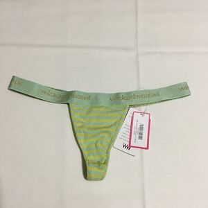 Wicked Weasel Thong 665 Women Small Mint Striped Glitter Logo Waistband NWT